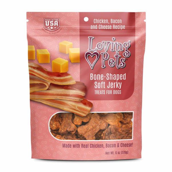 Loving Pets Bone-Shaped Soft Jerky Dog Treat Chicken, Bacon & Cheese 1ea 6 oz For Sale