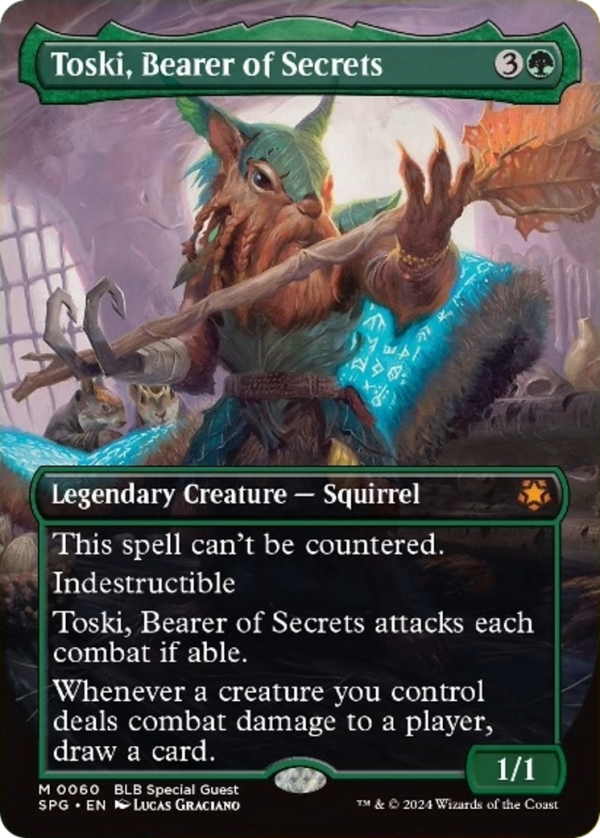 Toski, Bearer of Secrets (Borderless) [Bloomburrow Special Guests] Hot on Sale